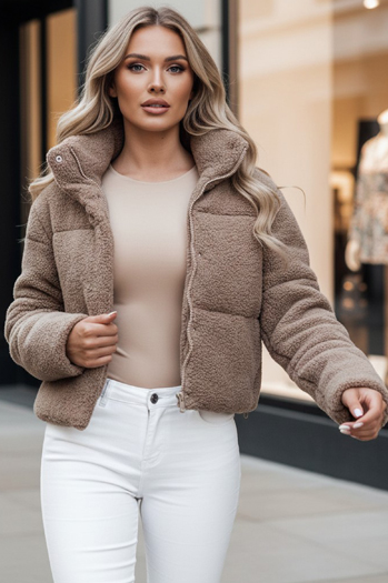 Kurtka zimowa damska krótka alpaka CELESTIAL kamelowa Dstreet TY4482z