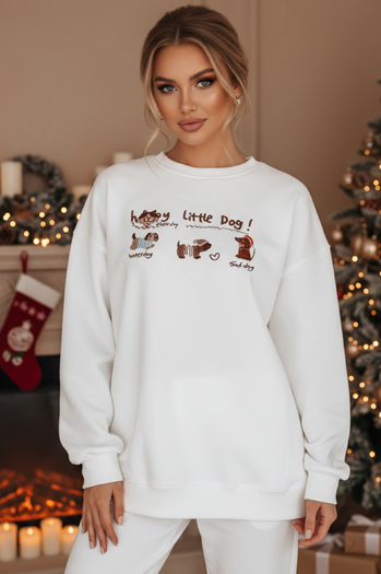 Bluza damska oversize z jamnikami JAMNIKOVE biała Dstreet BY1498z