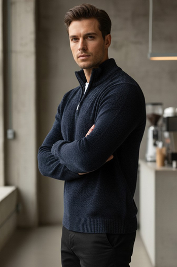 Sweter męski ze stójką granatowy Dstreet WX2349