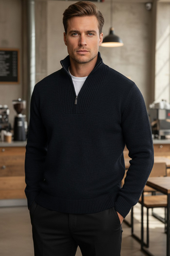 Sweter męski ze stójką ocieplany granatowy Dstreet WX2352