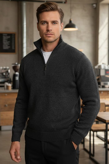 Sweter męski ze stójką ocieplany grafitowy Dstreet WX2354