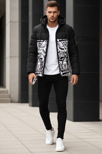 Kurtka męska zimowa pikowana z kapturem czarna Dstreet TX5131