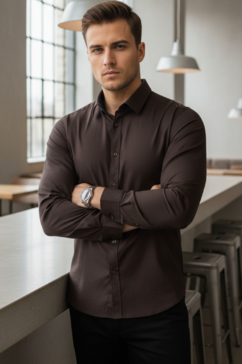 Koszula męska SLIM FIT elegancka gładka ciemnobrązowa Dstreet DX2682