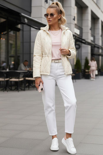 Kurtka damska pikowana z kapturem ecru Dstreet TY5533