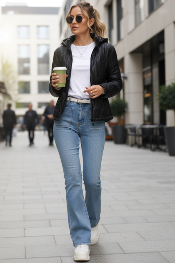 Kurtka damska pikowana z kapturem czarna Dstreet TY5534