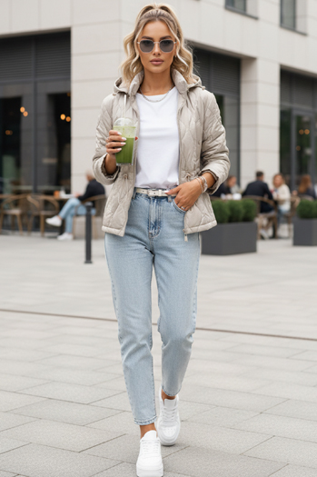 Kurtka damska  pikowana z kapturem jasnoszara Dstreet TY5535