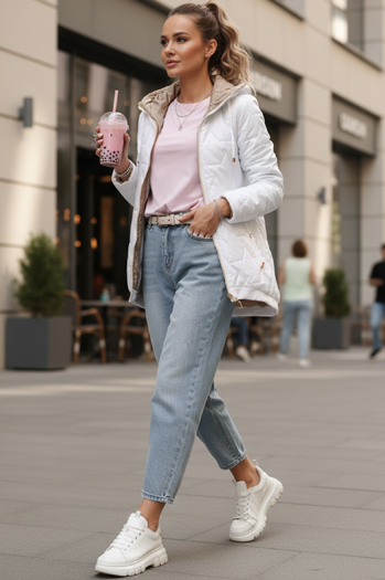 Kurtka damska pikowana z kapturem biała Dstreet TY5545