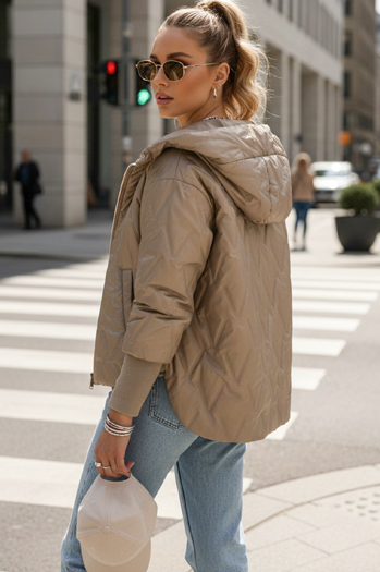Kurtka damska przejściowa pikowana z kapturem kamelowa Dstreet TY5561