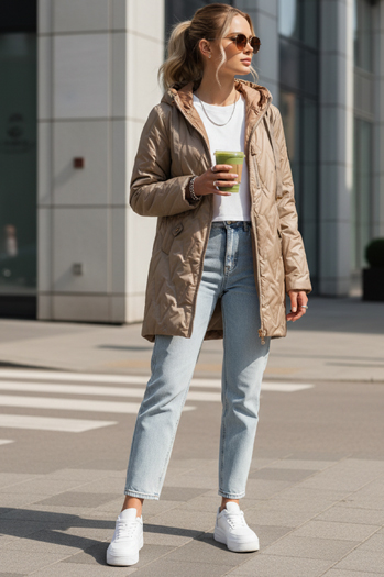 Kurtka damska pikowana przejściowa kamelowa Dstreet TY5563