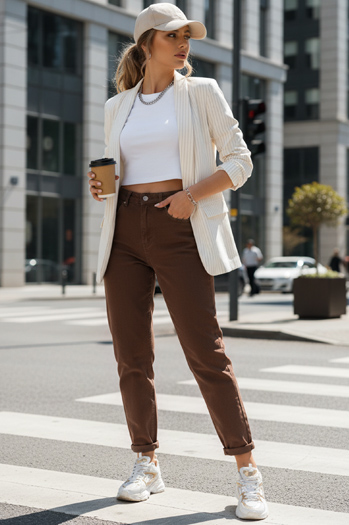 Jeansy damskie mom fit z wysokim stanem brązowe Dstreet UY2869