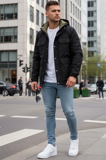 Kurtka męska przejściowa z kapturem czarna Dstreet TX5133