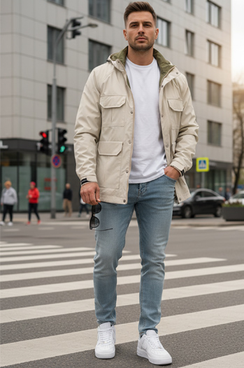 Kurtka męska przejściowa z kapturem biała Dstreet TX5134