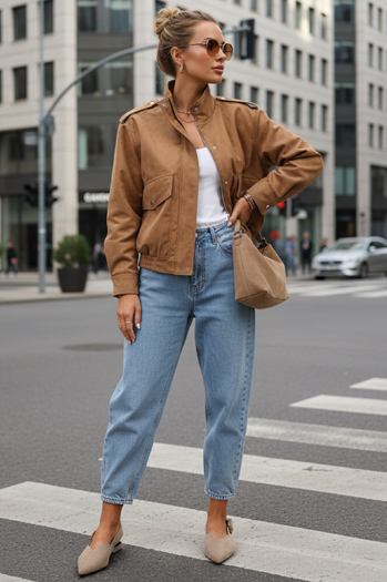 Kurtka damska zamszowa bomberka kamelowa Dstreet TY5572