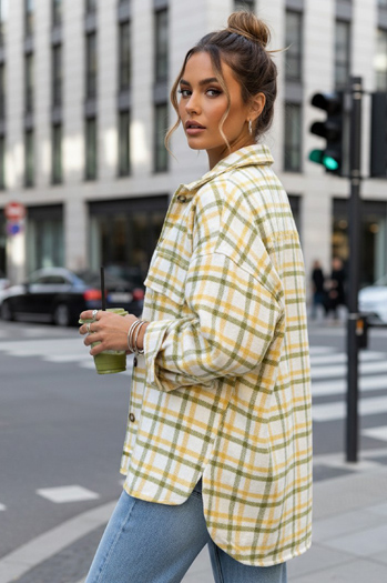 Koszula damska w kratę zielono-żółta Dstreet DY0481