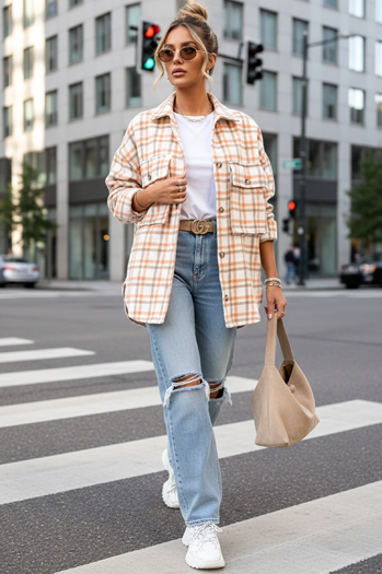 Koszula damska w kratę pomarańczowo-beżowa Dstreet DY0482