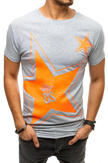 T-shirt męski z nadrukiem jasnoszary Dstreet RX4361