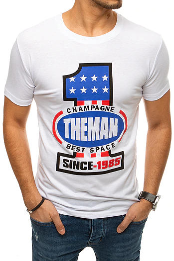 T-shirt męski z nadrukiem biały Dstreet RX4406