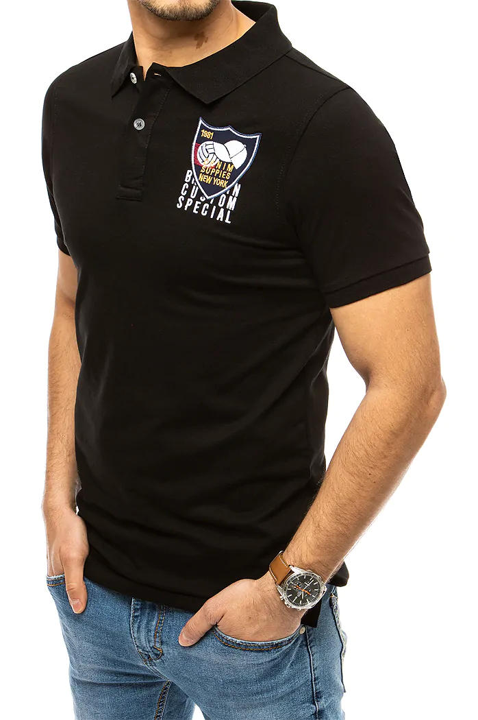 Koszulka polo z haftem czarna Dstreet PX0389