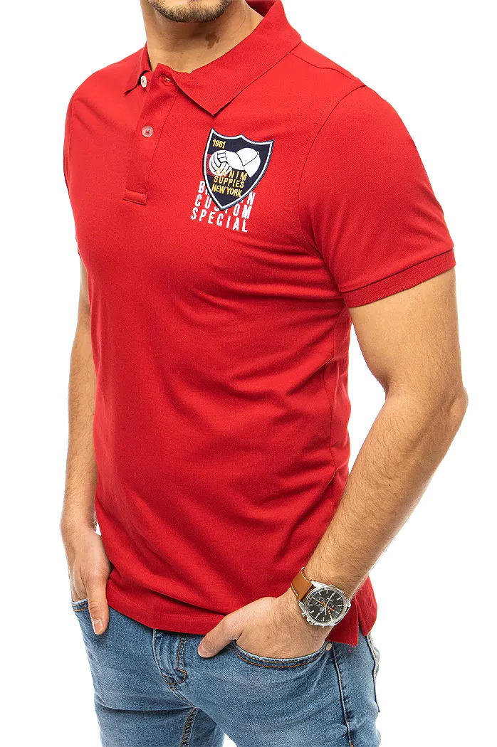Koszulka polo z haftem czerwona Dstreet PX0390