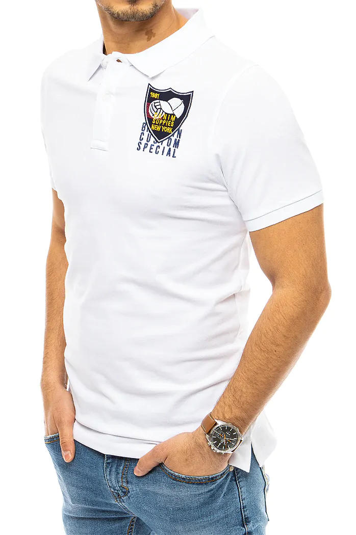 Koszulka polo z haftem biała Dstreet PX0392