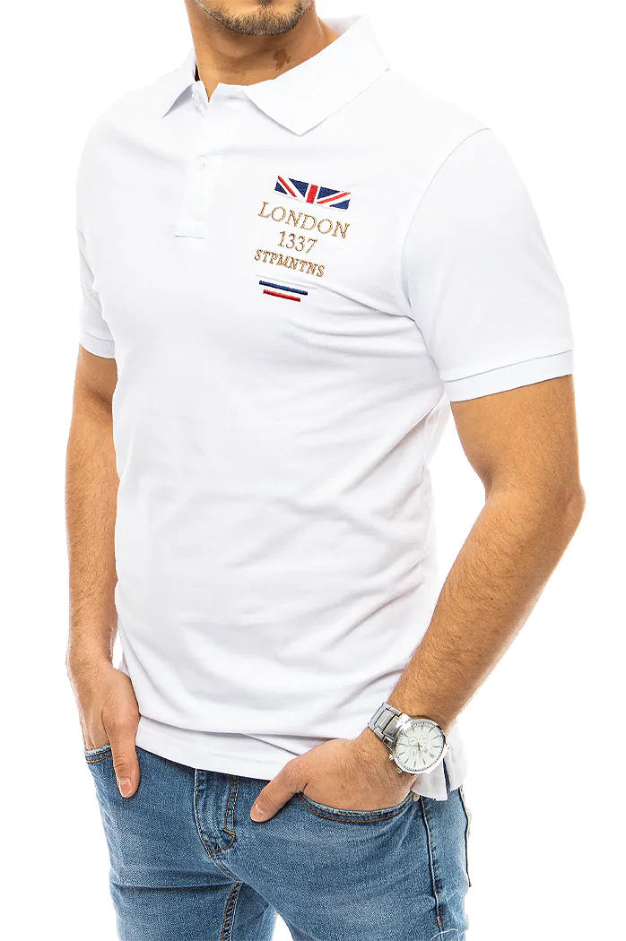 Koszulka polo z haftem biała Dstreet PX0436
