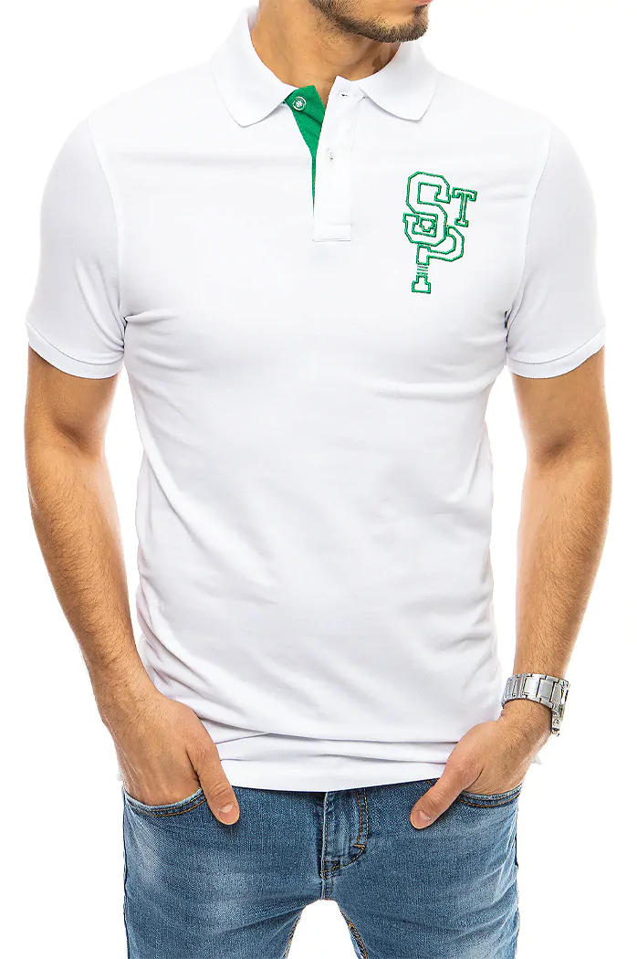 Koszulka męska polo z haftem biała Dstreet PX0439