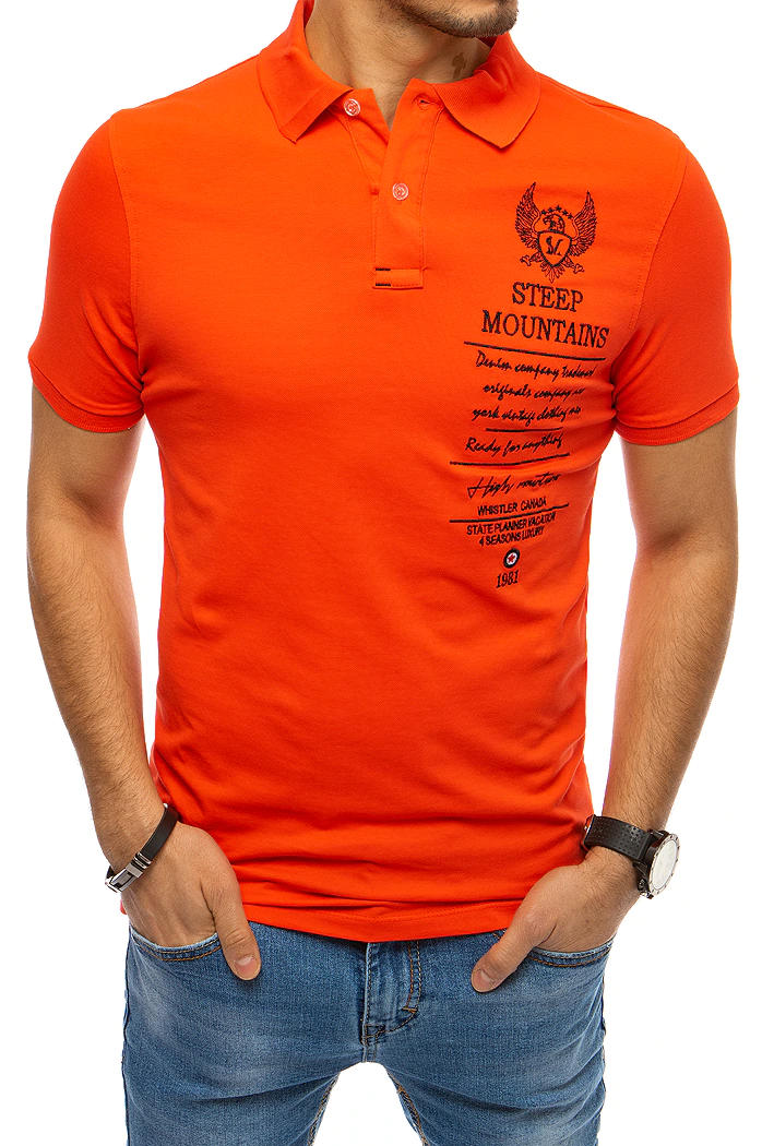 Koszulka męska polo z haftem koralowo-czerwony Dstreet PX0477