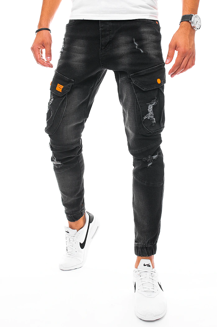 Spodnie męskie jeansowe typu bojówki czarne Dstreet UX3256
