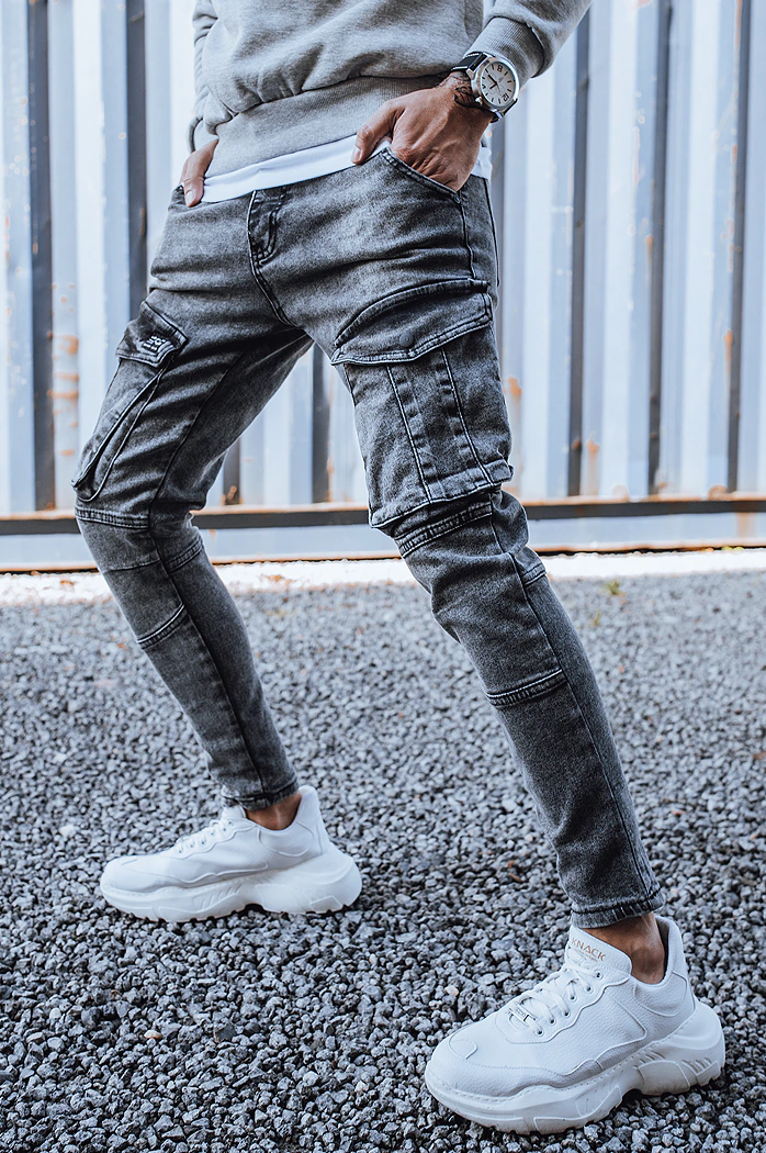 Spodnie męskie jeansowe typu bojówki ciemnoszare Dstreet UX3260