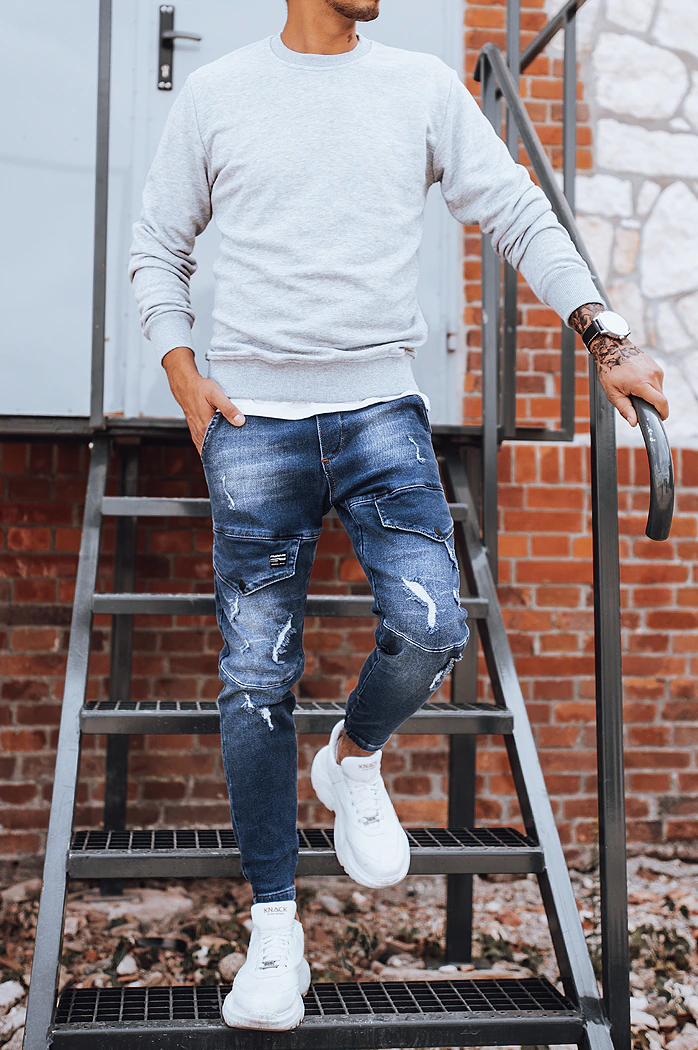 Spodnie męskie jeansowe typu bojówki niebieskie Dstreet UX3281