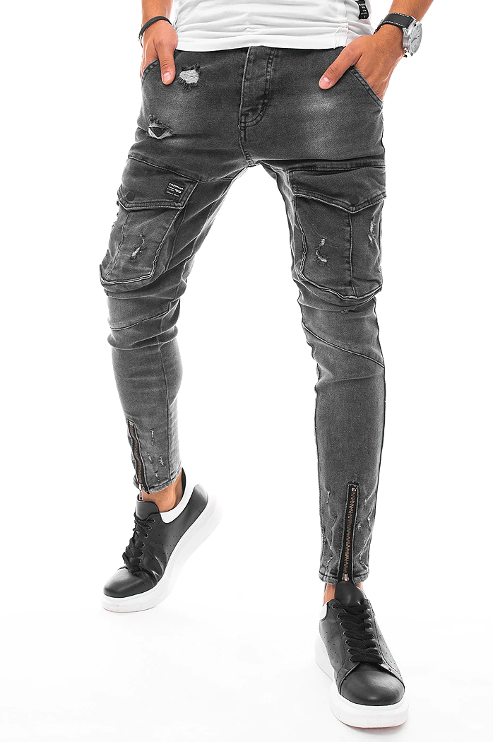 Spodnie męskie jeansowe typu bojówki ciemnoszare Dstreet UX3288