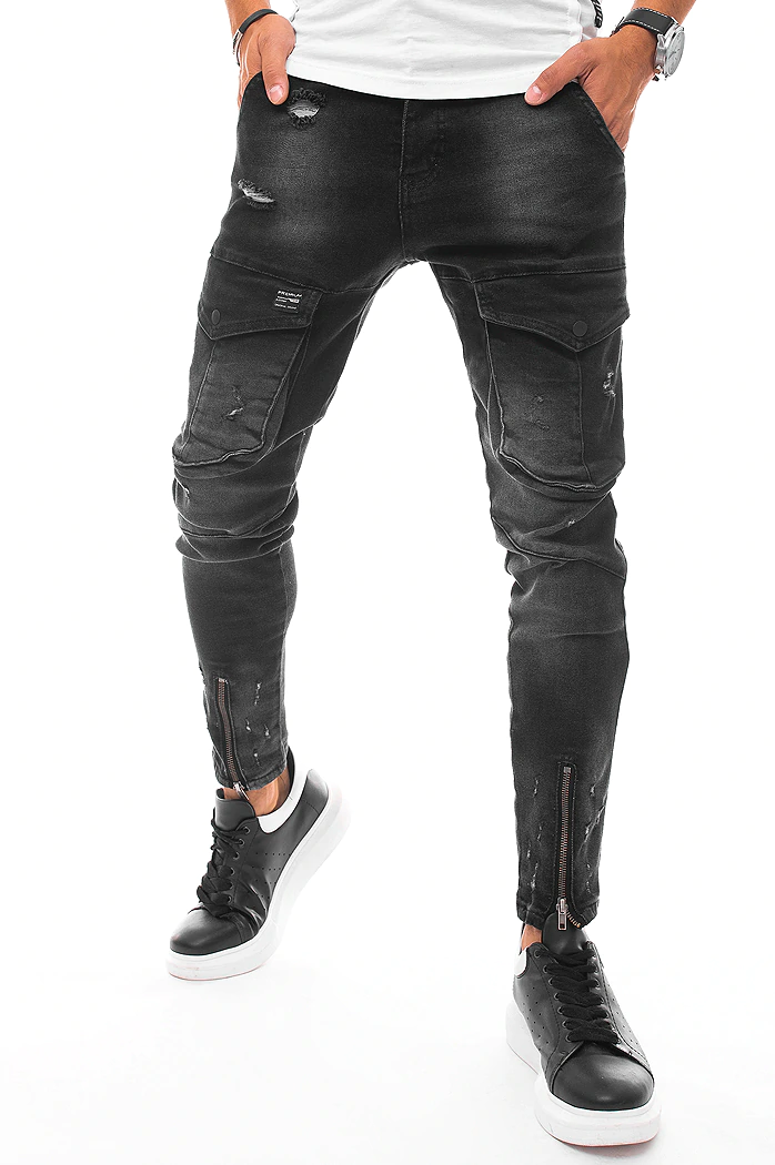 Spodnie męskie jeansowe typu bojówki czarne Dstreet UX3289