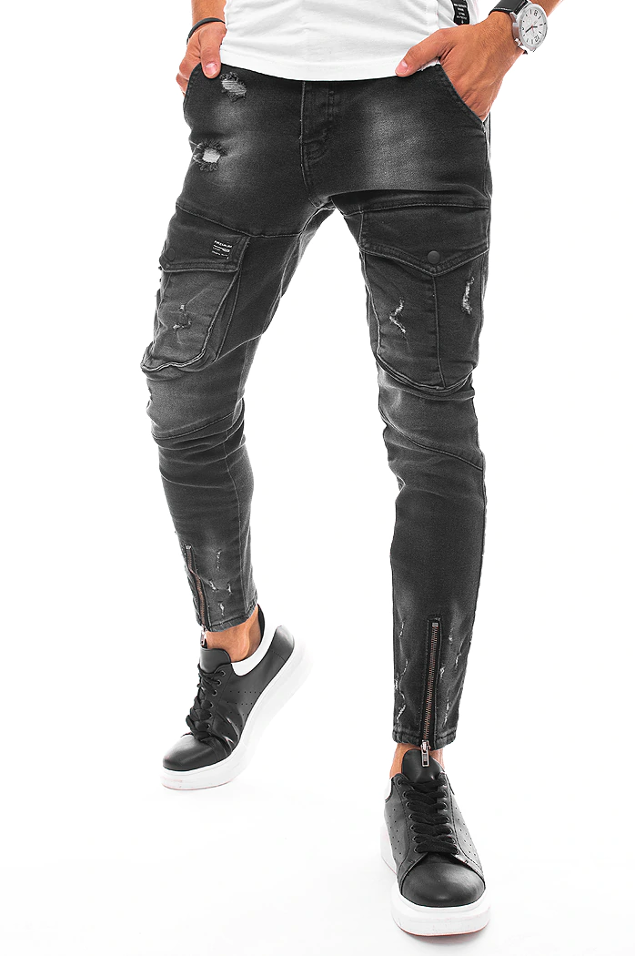 Spodnie męskie jeansowe typu bojówki czarne Dstreet UX3291