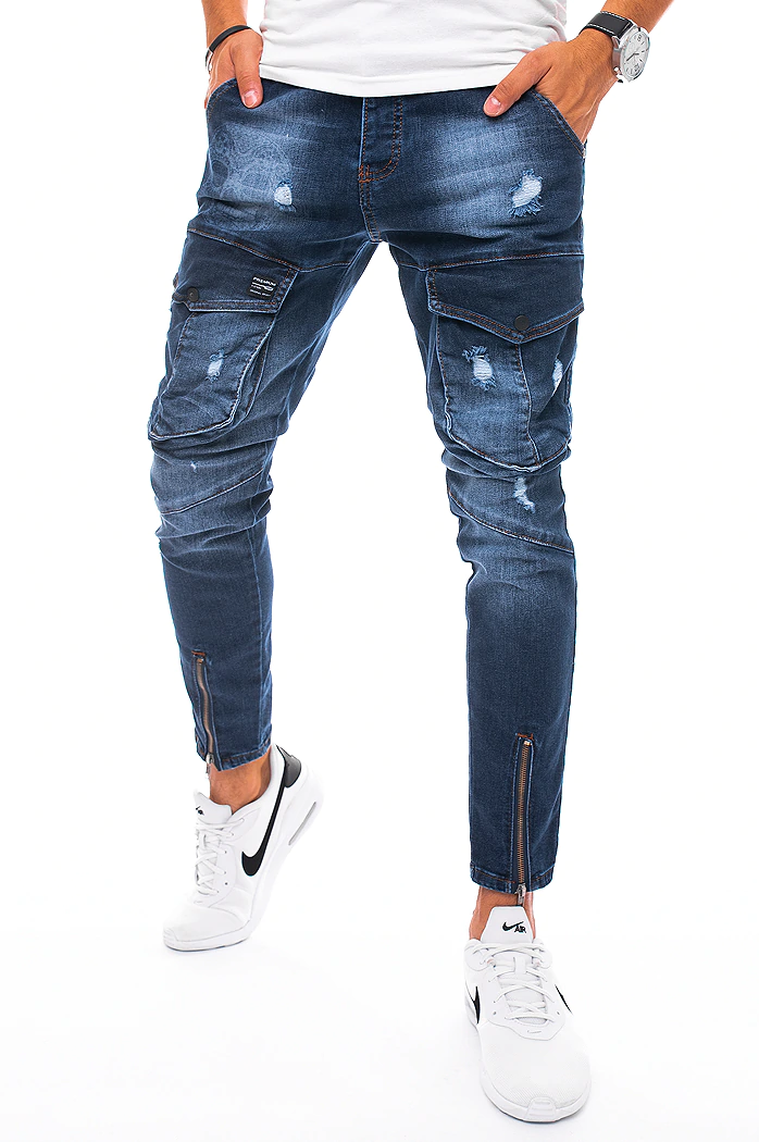 Spodnie męskie jeansowe typu bojówki ciemnoniebieskie Dstreet UX3292