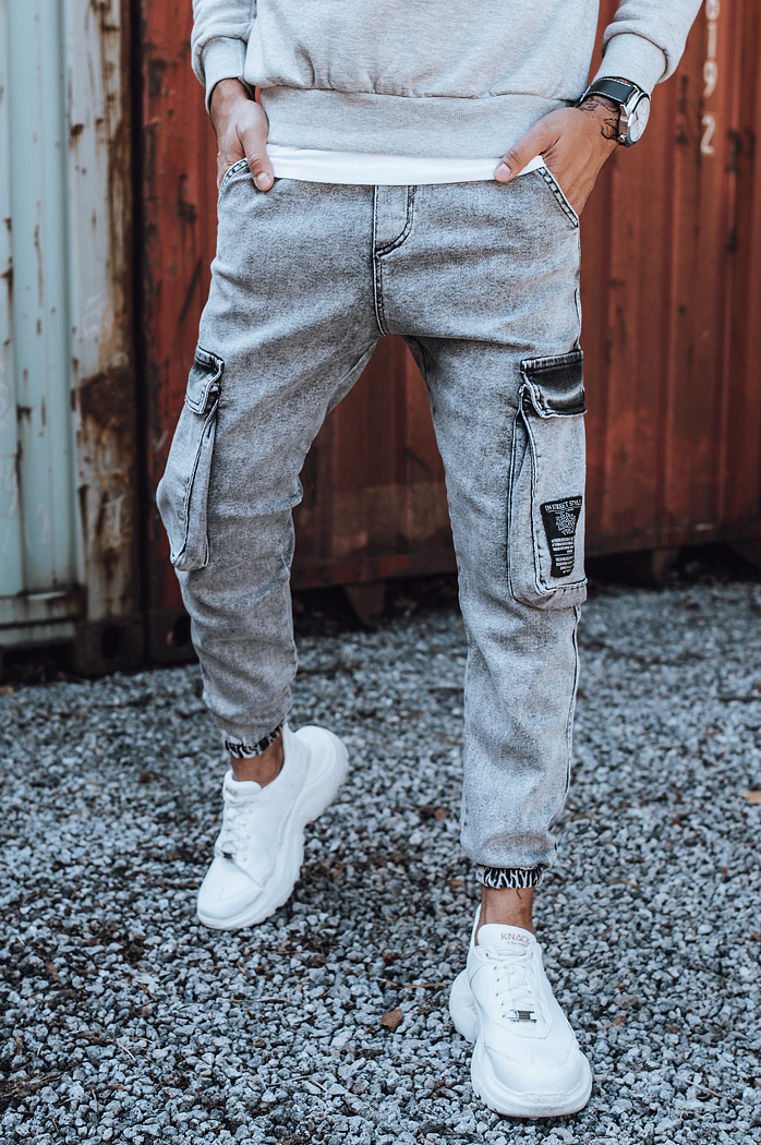 Spodnie męskie jeansowe typu bojówki jasnoszare Dstreet UX3309