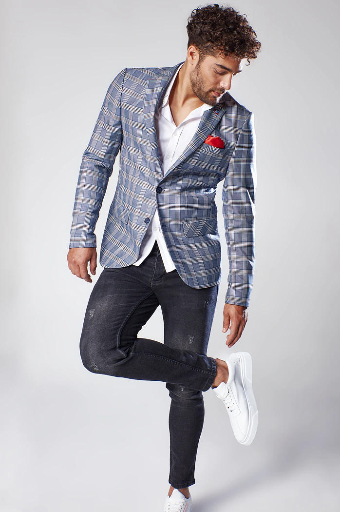 Marynarka męska w kratę granatowa Dstreet MX0566