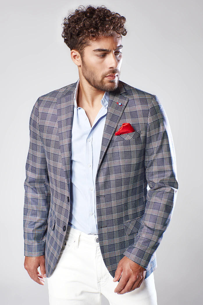 Marynarka męska w kratę granatowa Dstreet MX0567