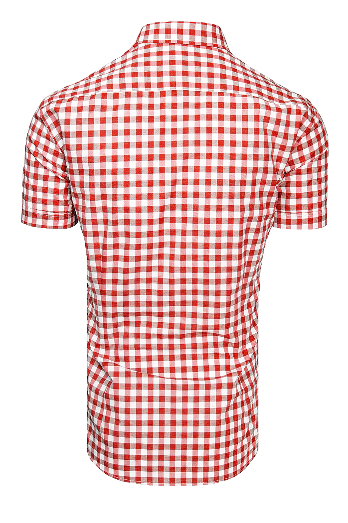 Biało-czerwona koszula męska z krótkim rękawem w kratkę Dstreet KX0954