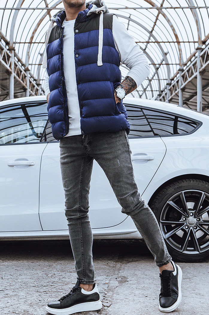 Kamizelka męska pikowana z kapturem granatowa Dstreet TX3937