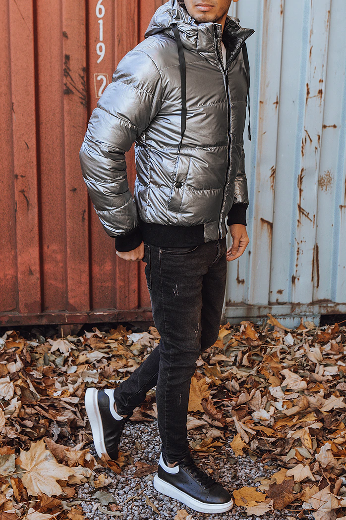 Kurtka męska zimowa z kapturem srebrna Dstreet TX3948