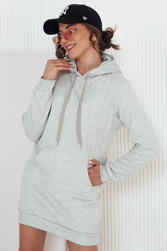Bluza damska długa z kapturem oversize TIMMY jasnoszara Dstreet EY1932