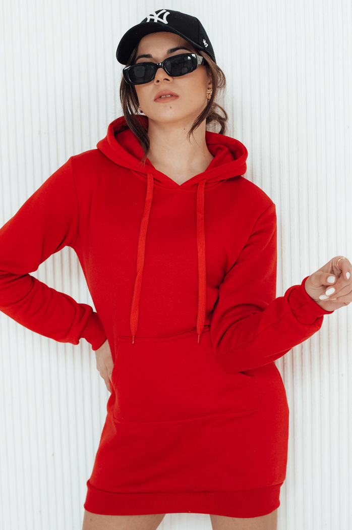 Bluza damska długa z kapturem oversize TIMMY czerwona Dstreet EY1935