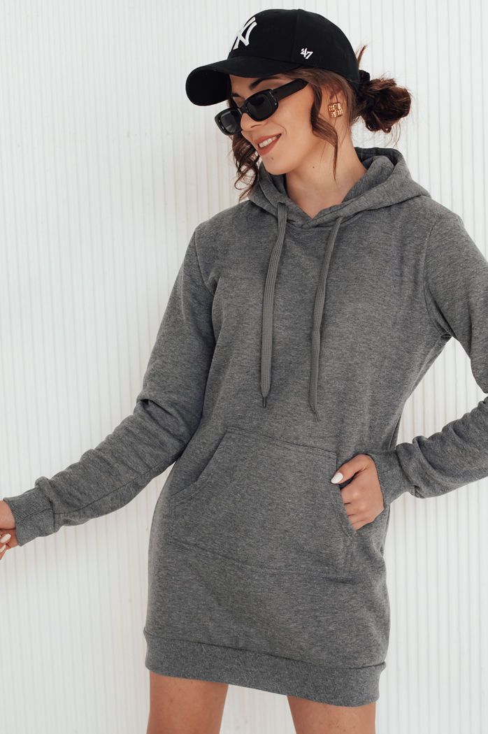 Bluza damska długa z kapturem oversize TIMMY ciemnoszara Dstreet EY1938