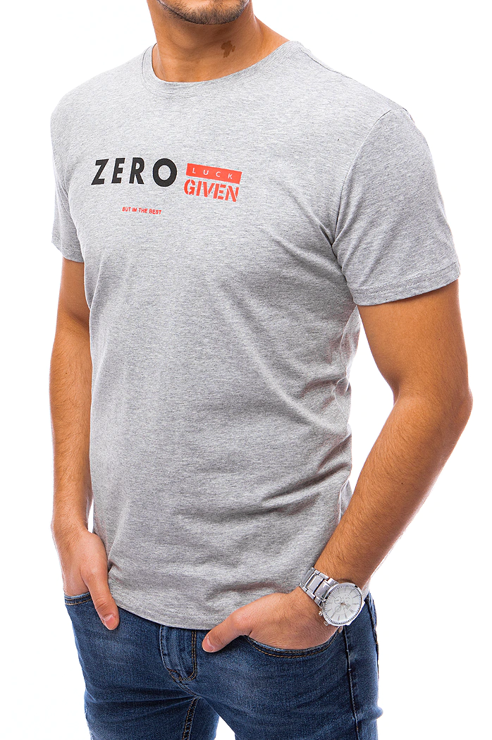 T-shirt męski z nadrukiem jasnoszary Dstreet RX4744