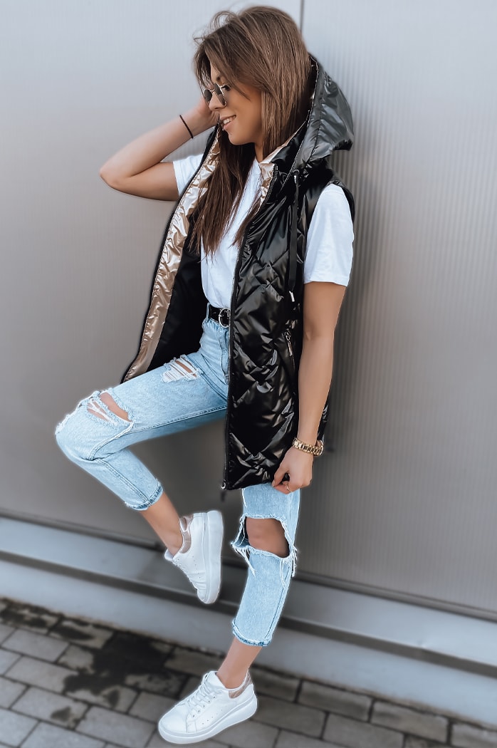 Kamizelka pikowana damska PAVON czarna Dstreet TY2592