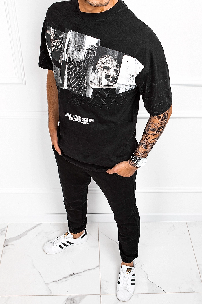 T-shirt męski z nadrukiem czarny Dstreet RX4845