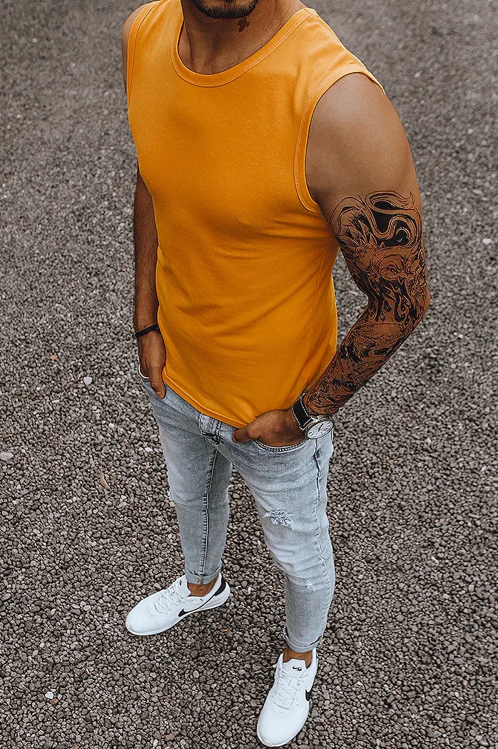 Koszulka bez rękawów męska bez nadruku pomarańczowa Dstreet RX4915