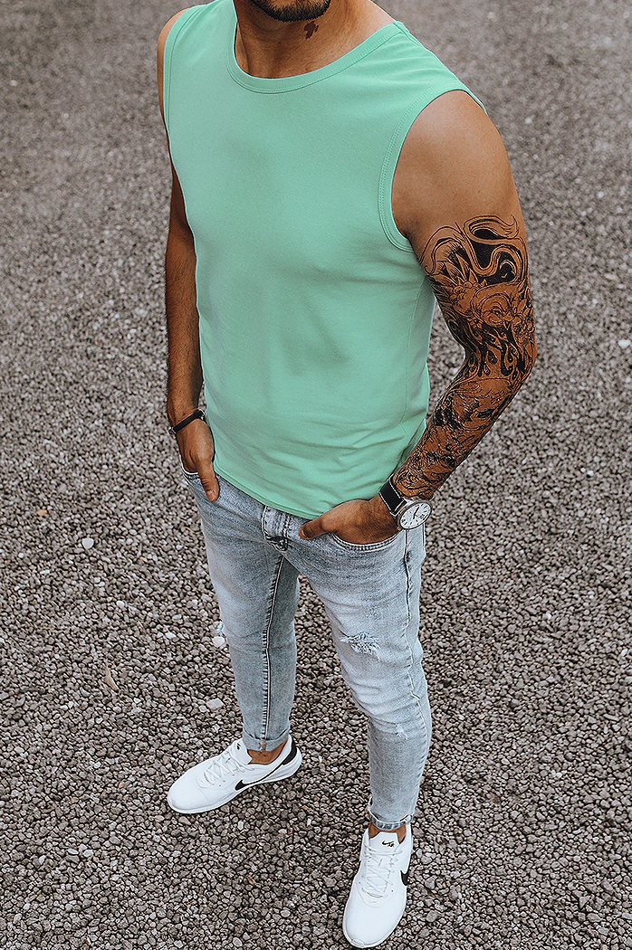 Koszulka bez rękawów męska bez nadruku miętowa Dstreet RX4916