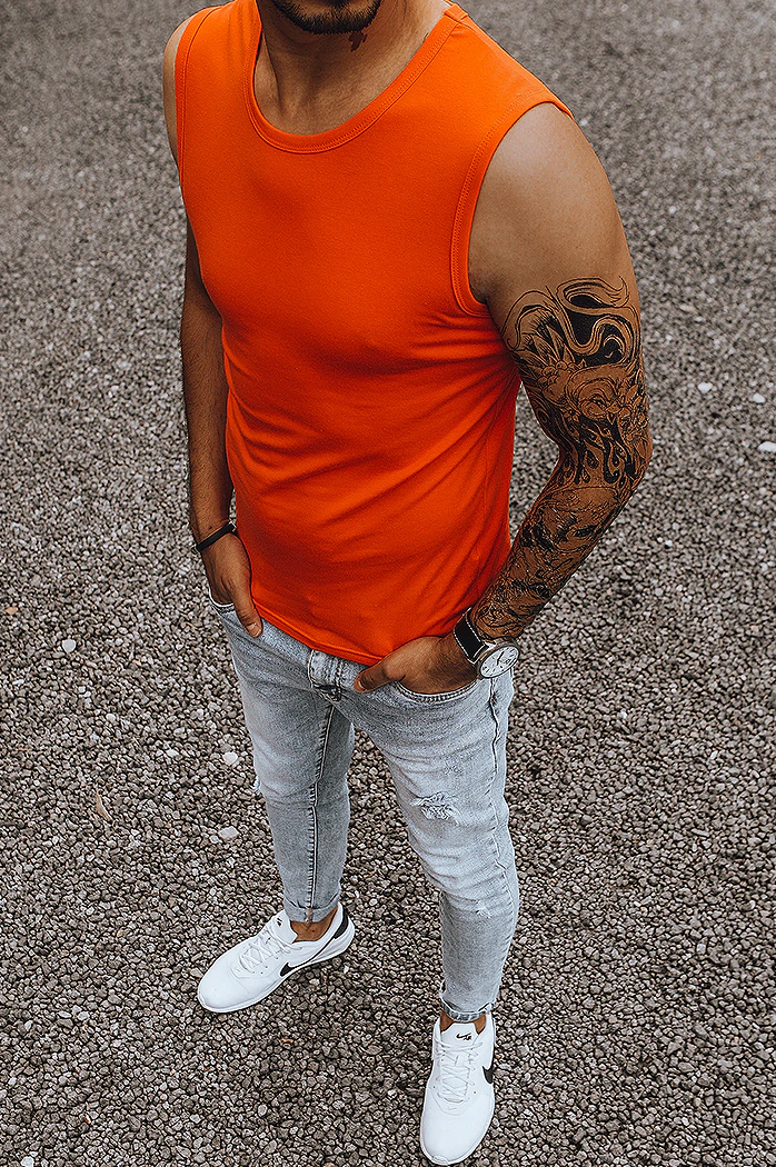 Koszulka bez rękawów męska bez nadrukupomarańczowy Dstreet RX4919