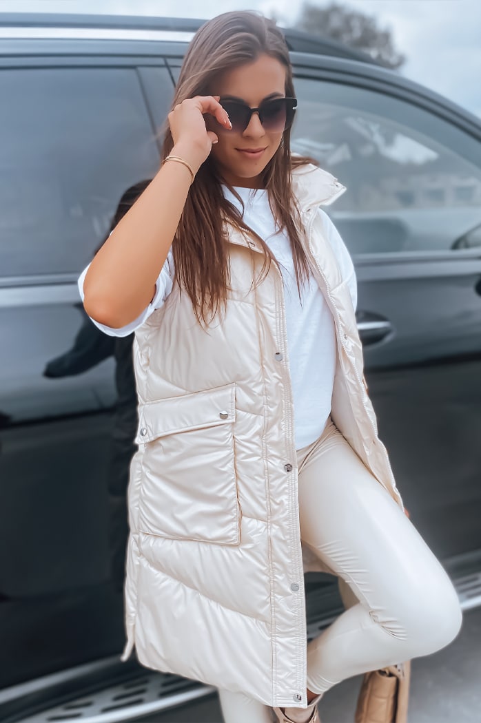 Kamizelka damska pikowana MARIEL ecru Dstreet TY3014
